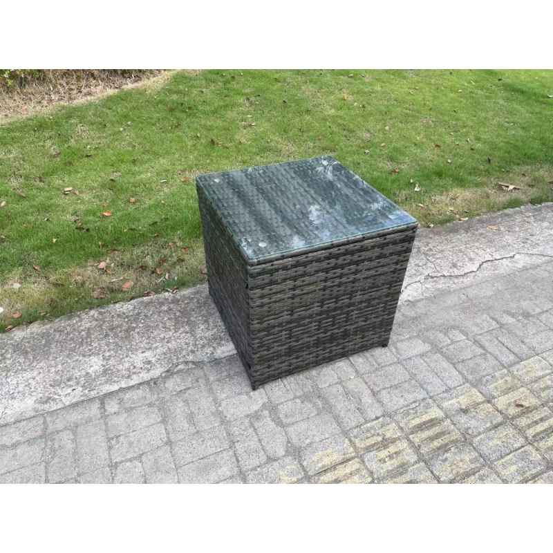 Fimous 7 Seater Rattan Garden Furniture Set Outdoor Patio Sofa Set with Oblong Coffee Table Side Table Big Footstool Dark Grey Mixed