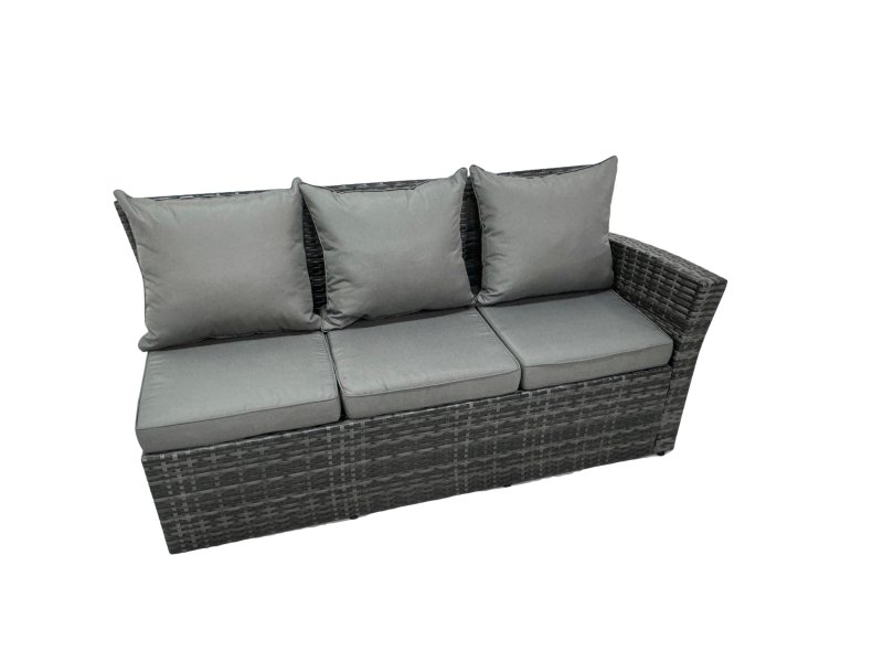 Fimous 10 Seat Poly Rattan Outdoor Patio Oblong Coffee Table Corner Sofa Set with 3 Stool Chair for Garden Backyard Dark Grey Mixed