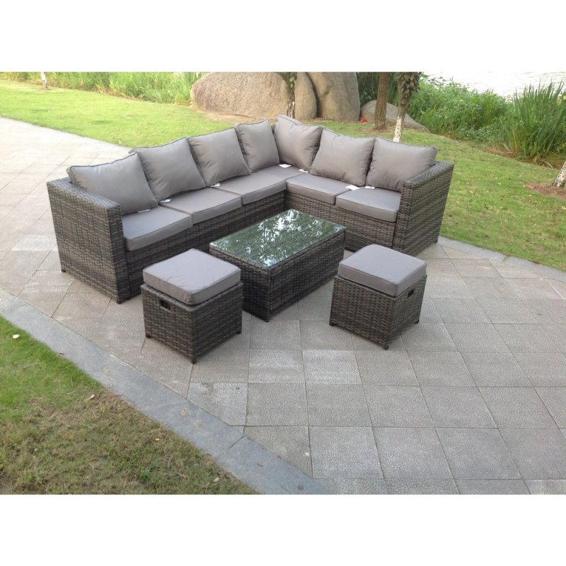 Fimous 8 Seater Rattan Corner Sofa Lounge Sofa Set With Rectangular Coffee Table 2 Stool And Chair Right Hand