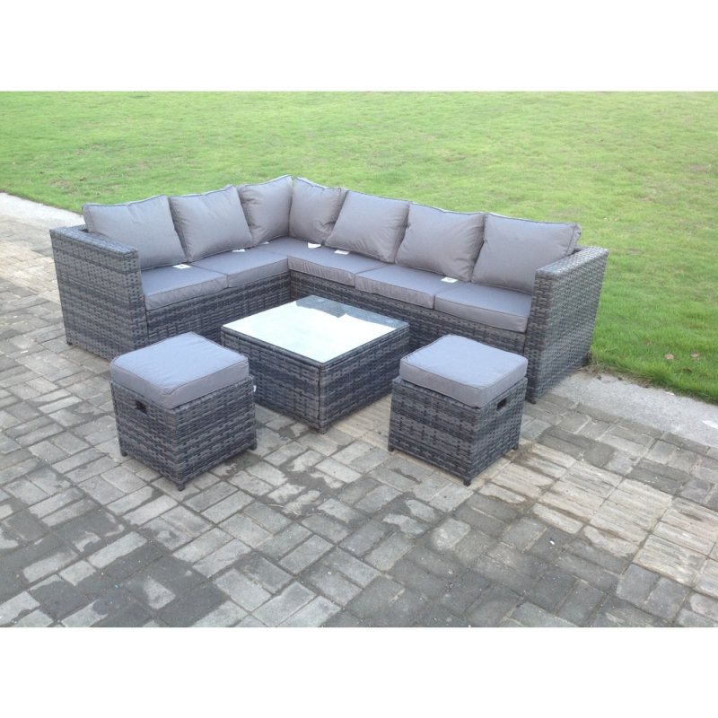 Fimous 8 Seater Rattan Corner Sofa Set With Square Coffee Table Footstools