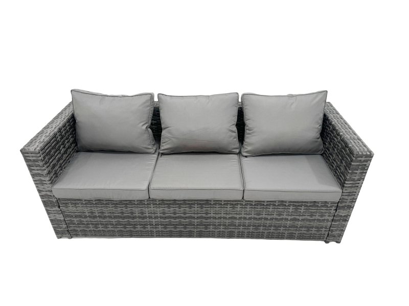 Fimous Rattan Dining Table Sofa Armchair Set with Side Table 3 Footstools Outdoor Garden Furniture Set Dark Grey Mixed