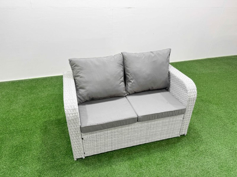 Fimous 7 Seater PE Rattan Wicker Garden Furniture Patio Conservatory Sofa Set with Square Coffee Table 3 Seater Sofa Love Sofa 2 Stools