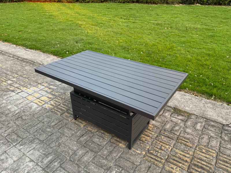 Fimous 8 Piece Garden Furniture Set 9-Seater Aluminium Outdoor Dining Set with Adjustable Rising Lifting Dining Table & Cushions 2 Side Tables 3 Chairs Dark Grey