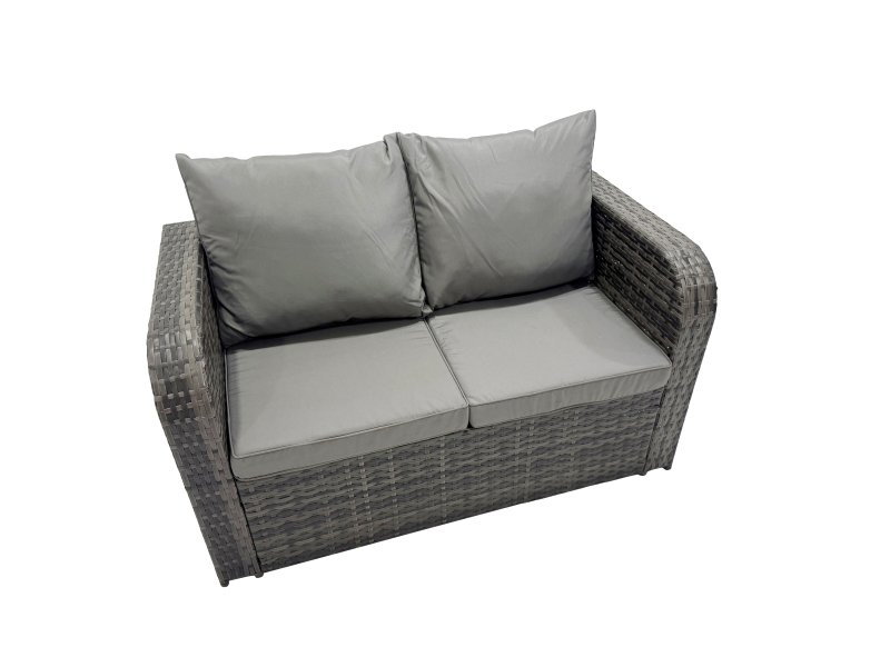 Fimous Garden Rattan Outdoor Furniture Set 7 Seater with Love Sofa 3 Seater Sofa 2 Side Table 2 Small Stools Dark Grey