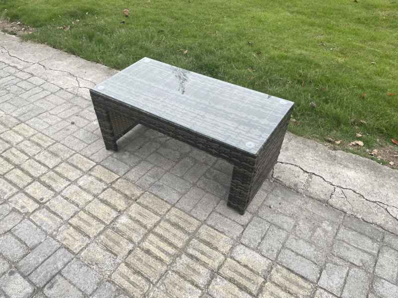 Fimous 8 Seater High Back Rattan Garden Furniture Sofa Sets with Rectangular Coffee Table 2 Big Footstool Loveseat Sofa Armchair Dark Grey Mixed
