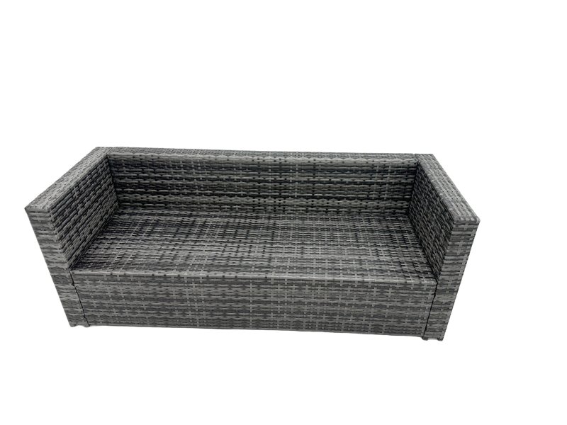 Fimous Rattan Dining Table Sofa Set with 2 Side Tables Big Footstool Outdoor Garden Furniture Set Dark Grey Mixed