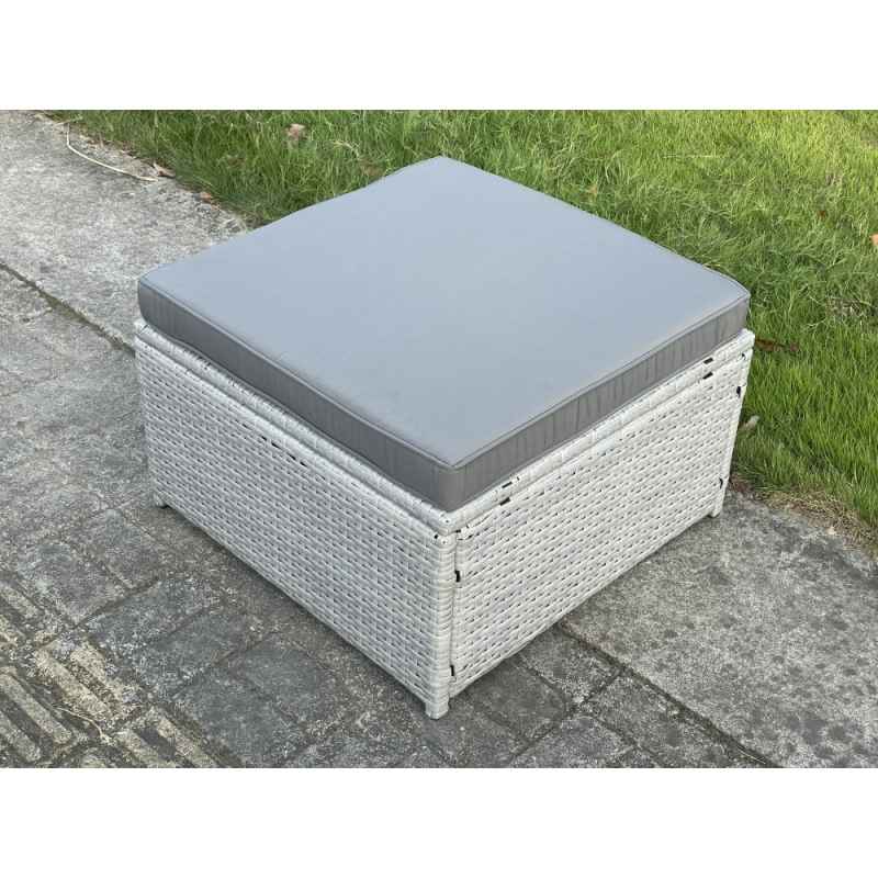 Fimous Outdoor PE Rattan Garden Funiture Set Height Adjustable Rising Lifting Table Sofa Dining Set with 2 Big Footstools