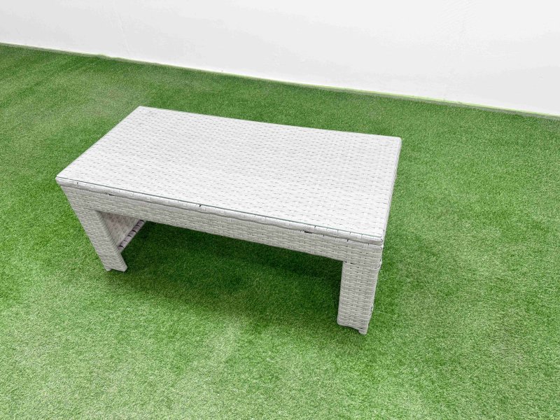 Fimous 8 Seater PE Wicker Rattan Furniture Sofa Sets with Oblong Coffee Table 2 Seater Love Sofa 2 Big Footstool Light Grey