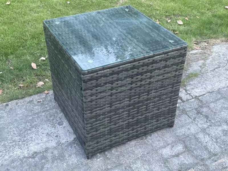 Fimous Outdoor Lounge Sofa Set Wicker PE Rattan Garden Furniture Set with Rectangular Dining Table 2 Seat Sofa 3 Footstools 2 Side Tables Dark Grey Mixed