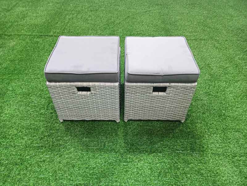 Fimous Garden Outdoor Furniture Set 6 Seater Rattan Sofa Set with 2 Small Footstools Armchair Side Table Light Grey Mixed