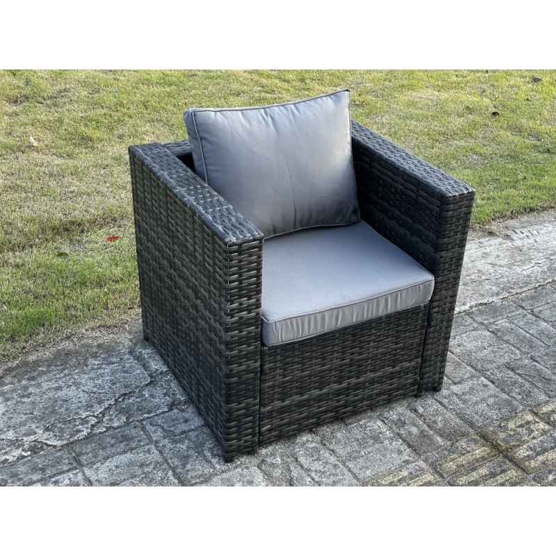 Fimous 8 Seater Rattan Corner Sofa Set With Square Side Table And Oblong Rectangular Coffee Tea Table 2 PC Arm Chair Dark Grey Mixed