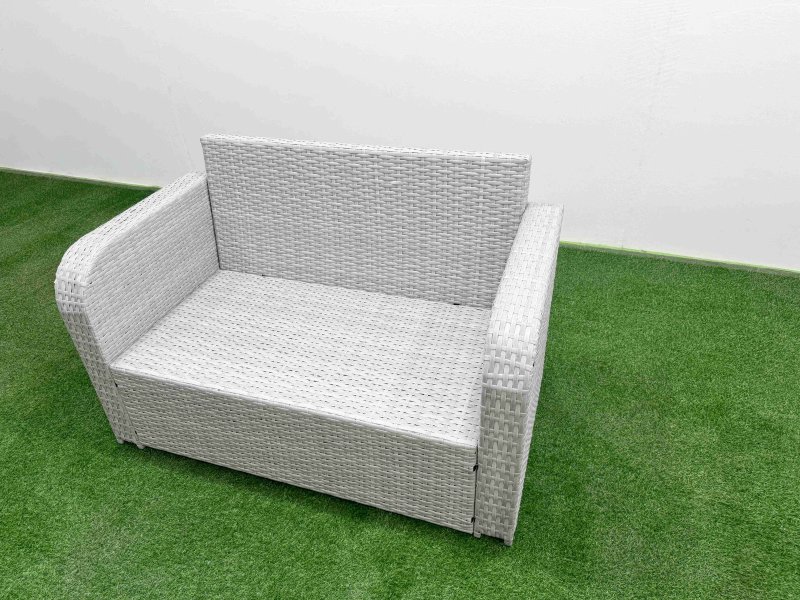 Fimous 8 Seater PE Wicker Rattan Furniture Sofa Sets with Oblong Coffee Table 2 Seater Love Sofa 2 Stool Light Grey