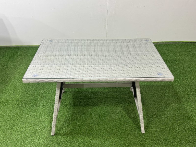 Fimous Garden Outdoor Rattan Furniture Set Rattan Corner Sofa Oblong Dining Table Set with 3 Footstools Light Grey Mixed 9 Seater