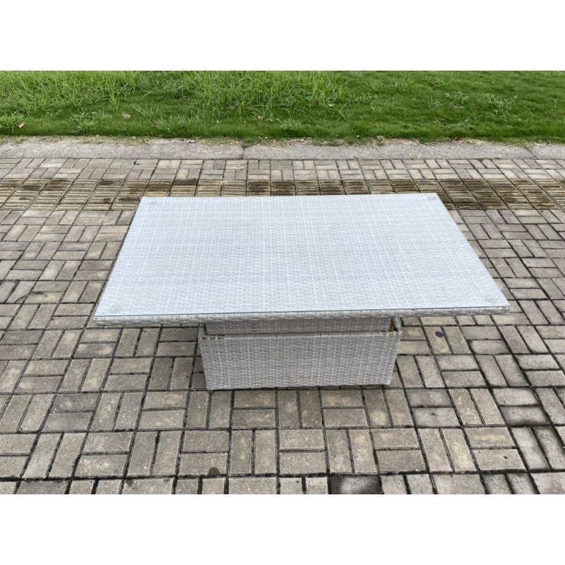 Fimous 11 Seater PE Rattan Garden Funiture Set Outdoor Height Adjustable Rising Lifting Table Sofa Dining Set with 2 Side Tables 2 Big Footstools