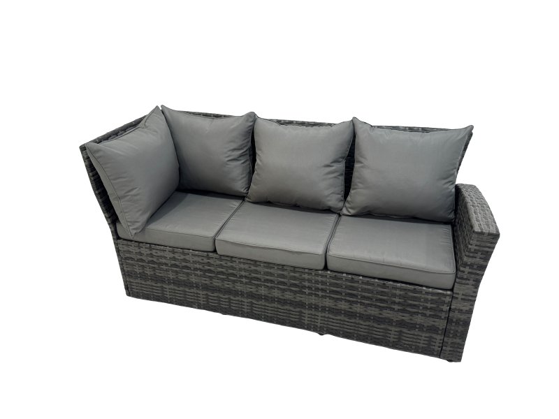 Fimous 11 Seater Garden Outdoor Rattan Furniture Set Rattan Corner Sofa Oblong Dining Table with 2 Armchairs 3 Footstools Dark Grey
