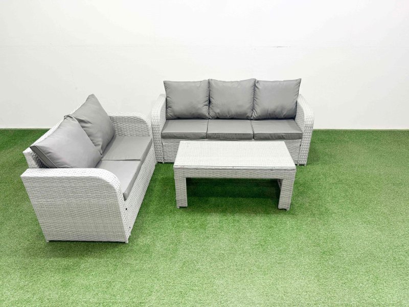 Fimous 5 Seater PE Rattan Wicker Garden Furniture Patio Conservatory Sofa Set with Oblong Coffee Table 3 Seater Sofa Love Sofa