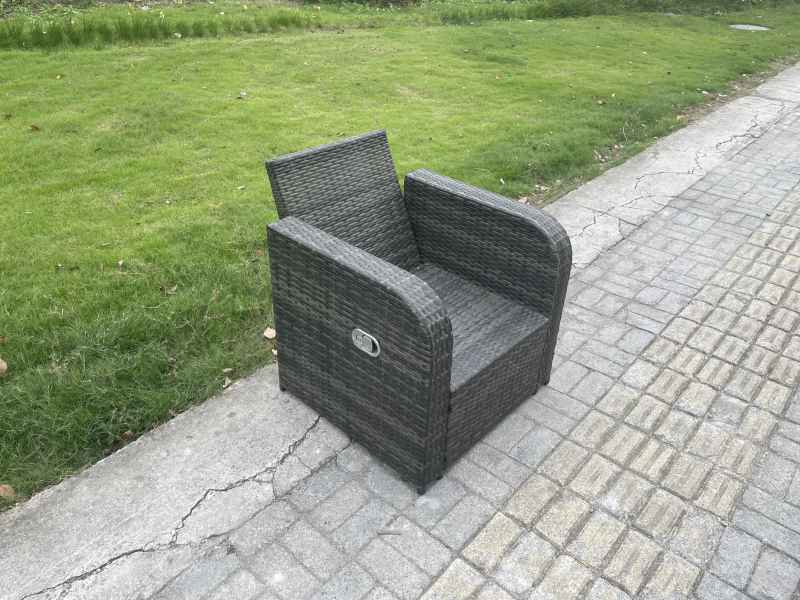 Fimous 8 Seater Wicker PE Rattan Garden Dining Set Outdoor Furniture Sofa with Rectangular Dining Table 2 Side Tables 2 Big Footstool Dark Grey Mixed