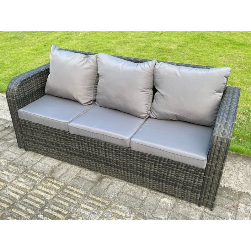 Fimous Outdoor Rattan Furniture Garden Dining Set Gas Fire Pit Table With 2 Side Tables Lounge Sofa 3 Footstool