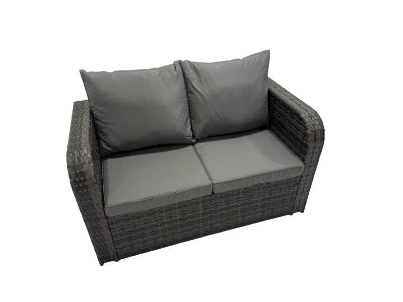 Fimous Outdoor Love Sofa Coffee Table Set Garden Rattan Furniture Set 7 Seater with 3 Stools 2 Side Tables Dark Grey