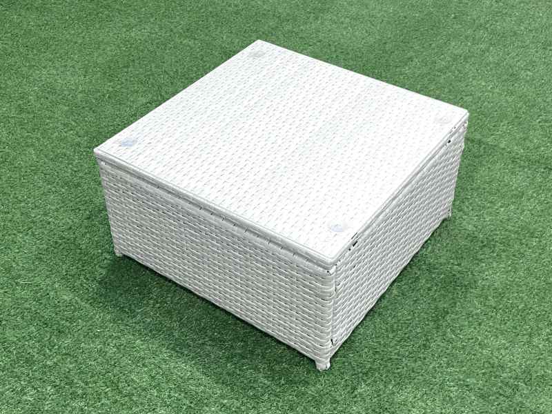 Fimous Wicker PE Rattan Sofa Garden Furniture Set with Armchair Square Coffee Table Big Footstool Light Grey Mixed