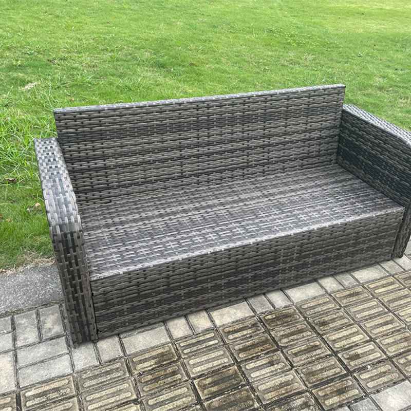 Fimous Dark Grey Mix PE Wicker Rattan Garden Furniture Set Sofa Set Reclining Adjustable Chair 7 Seater With Dining Table