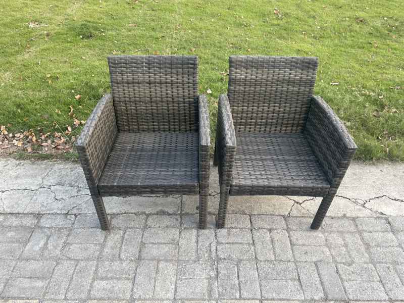 Fimous Wicker PE Outdoor Rattan Garden Furniture Arm Chair And Table Dining Sets 4 Seater Large Round Table Dark Grey Mixed
