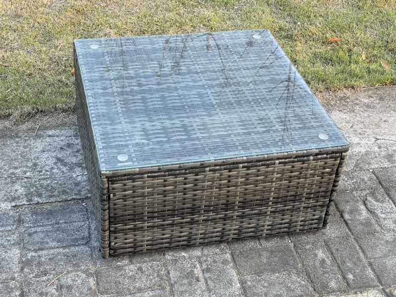 Fimous 8 Seater Outdoor Garden Furniture Set Wicker PE Rattan Corner Sofa Set with Square Coffee Table 2 Small Footstools Dark Grey Mixed