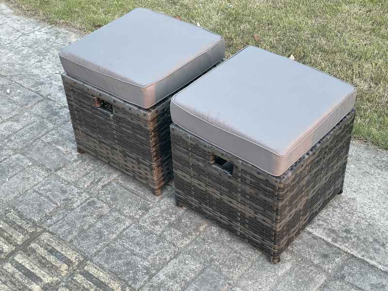 Fimous Wicker PE Outdoor Garden Furniture Set High Back Rattan Corner Sofa Set with Rectangular Coffee Table 2 Small Footstools
