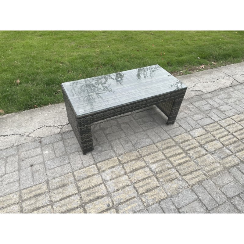 Fimous 8 Seater Rattan Wicker Garden Furniture Patio Conservatory Sofa Set with Rectangular Coffee Table Reclining Chair Love Sofa 2 Big Footstool