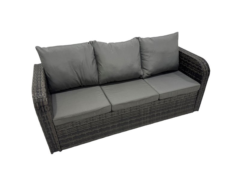 Fimous Rattan Garden Outdoor Furniture Set 3 Seater Sofa Love Sofa Coffee Table with Big Footstool 2 Side Tables Dark Grey Mixed