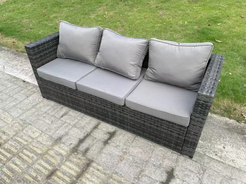 Fimous Outdoor Rattan Garden Furniture Sofa Set Patio Adjustable Rising Lifting Dining Table Set with Side Table Big Footstool 10 Seater Dark Grey Mixed