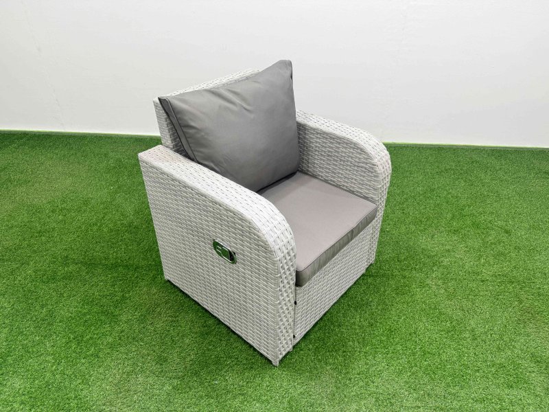 Fimous Patio PE Wicker 8 Seater Outdoor Rattan Furniture Sofa Sets with Rectangular Dining Table Reclining Chair Loveseat Sofa 3 Seater Sofa Stool Light Grey