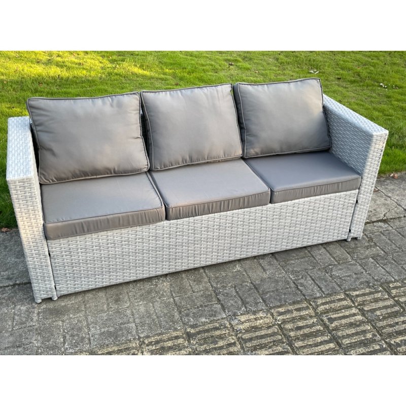 Fimous 9 Seater Light Grey Rattan Sofa Set Chairs 2 Coffee Table Footstool Outdoor Garden Furniture
