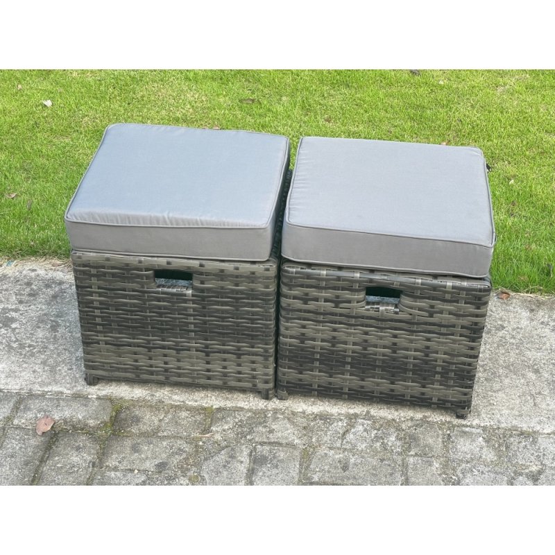 Fimous Rattan Outdoor Garden Furniture Sofa Set Patio Table & Chairs Set with 3 Seater Sofa Reclining Chair 2 Small Footstools Dark Grey Mixed