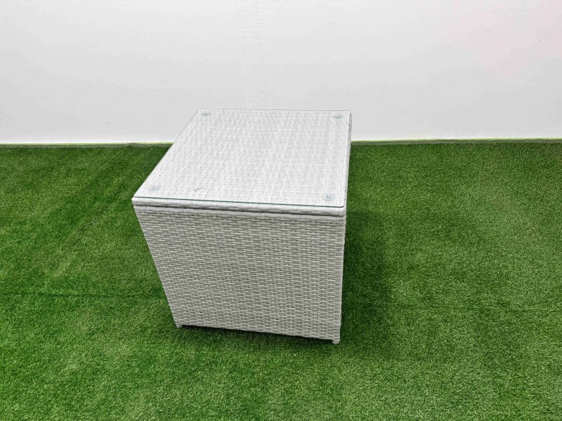 Fimous 6 PCs Rising Dining Table Set Rattan Furniture Set with 3 Seater Sofa 2 Big Footstools Side Table Light Grey