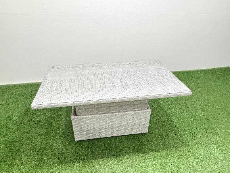 Fimous 11 Seat Rattan Garden Furniture Corner Sofa Set Outdoor Adjustable Lifting Dining or Coffee Table Set with 3 Footstools Light Grey