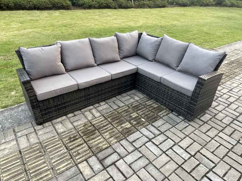 Fimous 10 Seater High Back Outdoor Garden Furniture Set Rattan Corner Sofa Set With Rectangular Coffee Table 2 Small Footstools Armchairs Dark Grey Mixed