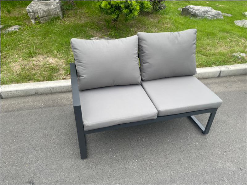 Fimous Aluminium Outdoor Garden Furniture Corner Sofa Gas Fire Pit Dining Table Sets Gas Heater Burner with Chair Dark Grey 7 Seater