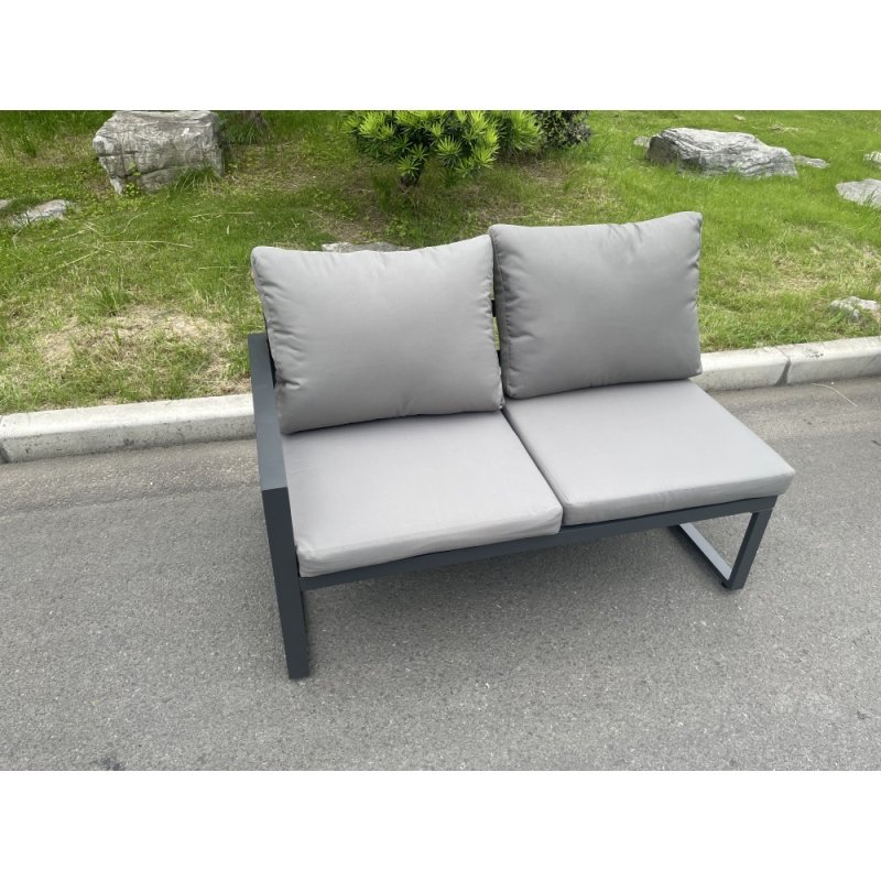 Fimous Aluminum Outdoor Garden Furniture Set Corner Sofa Chair Gas Fire Pit Dining Table Set 2 PC Stools Gas Heater Burner Dark Grey 9 Seater