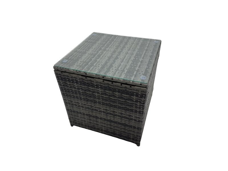 Fimous Rattan Garden Outdoor Furniture Set Love Sofa Square Coffee Table Set with 2 Side Tables Dark Grey Mixed