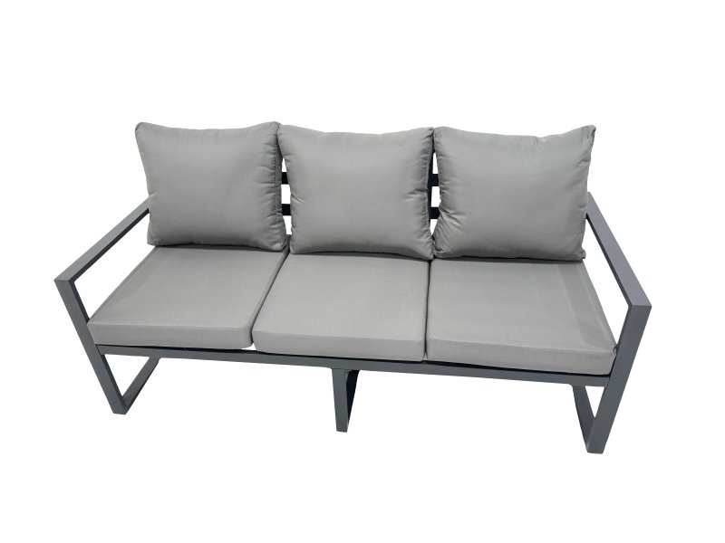 Fimous 6 Seat Outdoor Garden Furniture Set Aluminium Lounge 3 Seat Sofa Oblong Coffee Table Sets with Chair 2 Small Stools 2 Side Tables Dark Grey