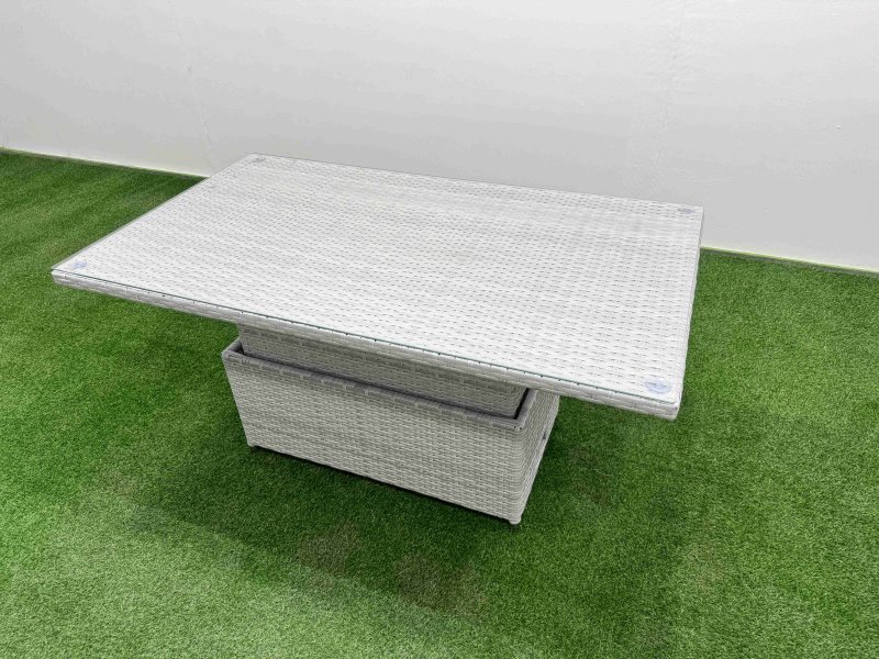 Fimous 9 Seater Poly Rattan Outdoor Garden Furniture Adjustable Lifting Dining or Coffee Table Sofa Set Patio 3 Seater Sofa Reclining Chair 3 Seater Sofa 2 Big Footstools Light Grey