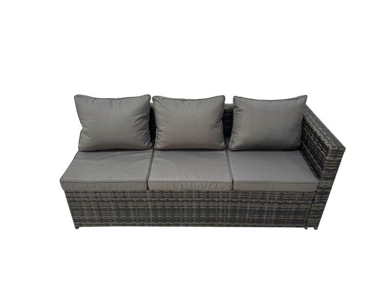 Fimous Outdoor PE Rattan Sofa Set with Dining Table Patio Garden Furniture Sets with Chair Big Stool Side Table Dark Grey Mixed
