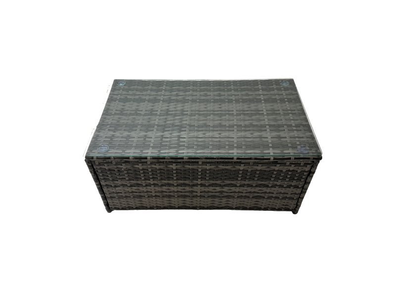 Fimous Patio Sofa Oblong Coffee Table Set Rattan Garden Furniture Set with 2 Chairs 2 Small Stools Dark Grey Mixed