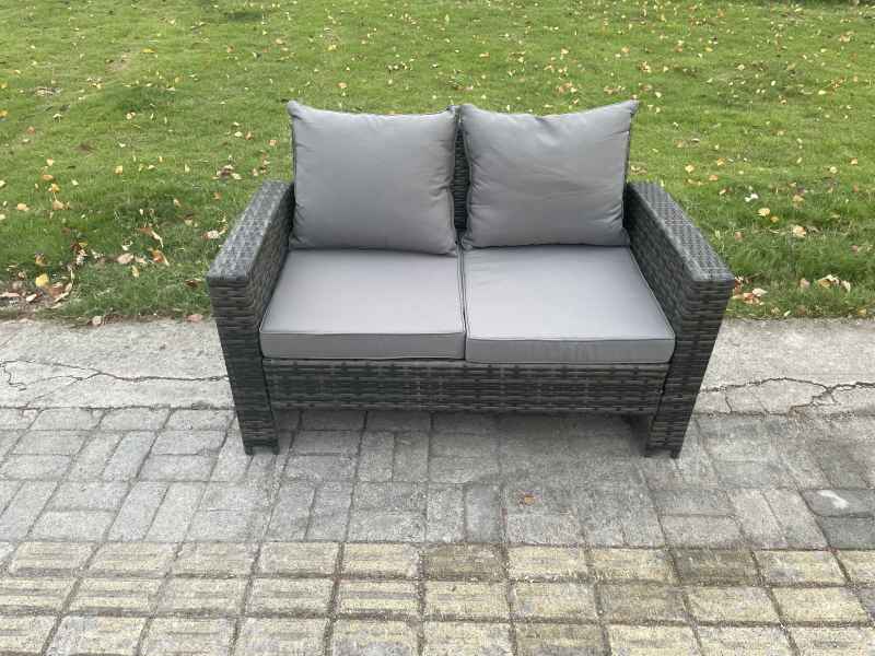 Fimous 8 Seater Outdoor Rattan Patio Furniture Set Garden Lounge Sofa Set with 2 Side Tables 3 Footstools Coffee Table Dark Grey Mixed