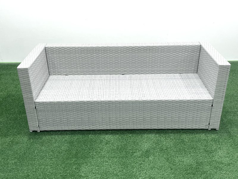 Fimous Rattan Garden Outdoor Furniture Set 12 Seater Garden Sofa Oblong Coffee Table Set with 3 Footstools Side Table Light Grey Mixed