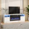 Living and Home Recessed Electric Fireplace TV Stand with Closed Storage