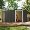 Living and Home 4x8FT Metal Garden Storage Shed with Log Storage, Anthracite