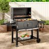 Living and Home Portable Outdoor Charcoal BBQ Grill with Side Shelves