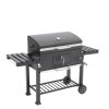 Living and Home Portable Outdoor Charcoal BBQ Grill with Side Shelves